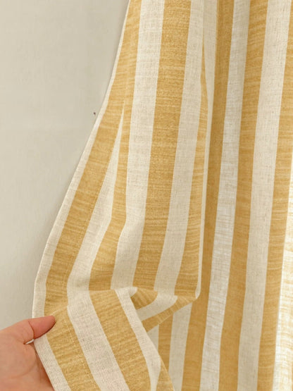 Custom butter yellow striped linen playroom curtains for kids room with light filtering and blackout options