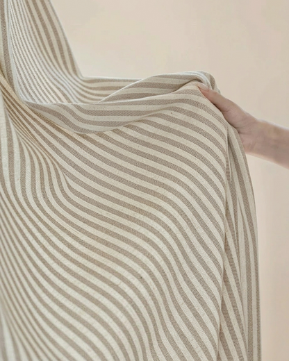 Classic linen striped curtains in neutral tones with fine and bold stripe widths for modern homes