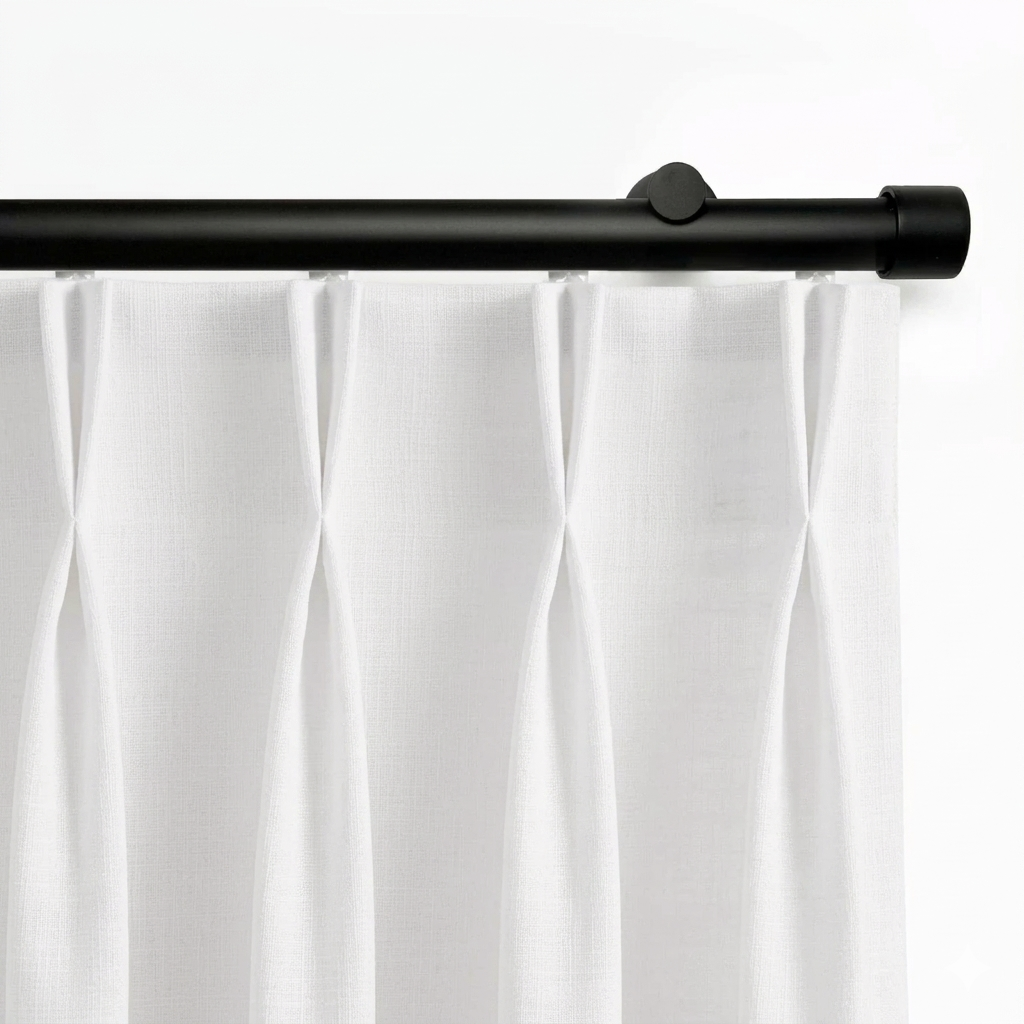 Custom heavy-duty bay window curtain rod with smooth gliding track for pleated and ripple fold curtains