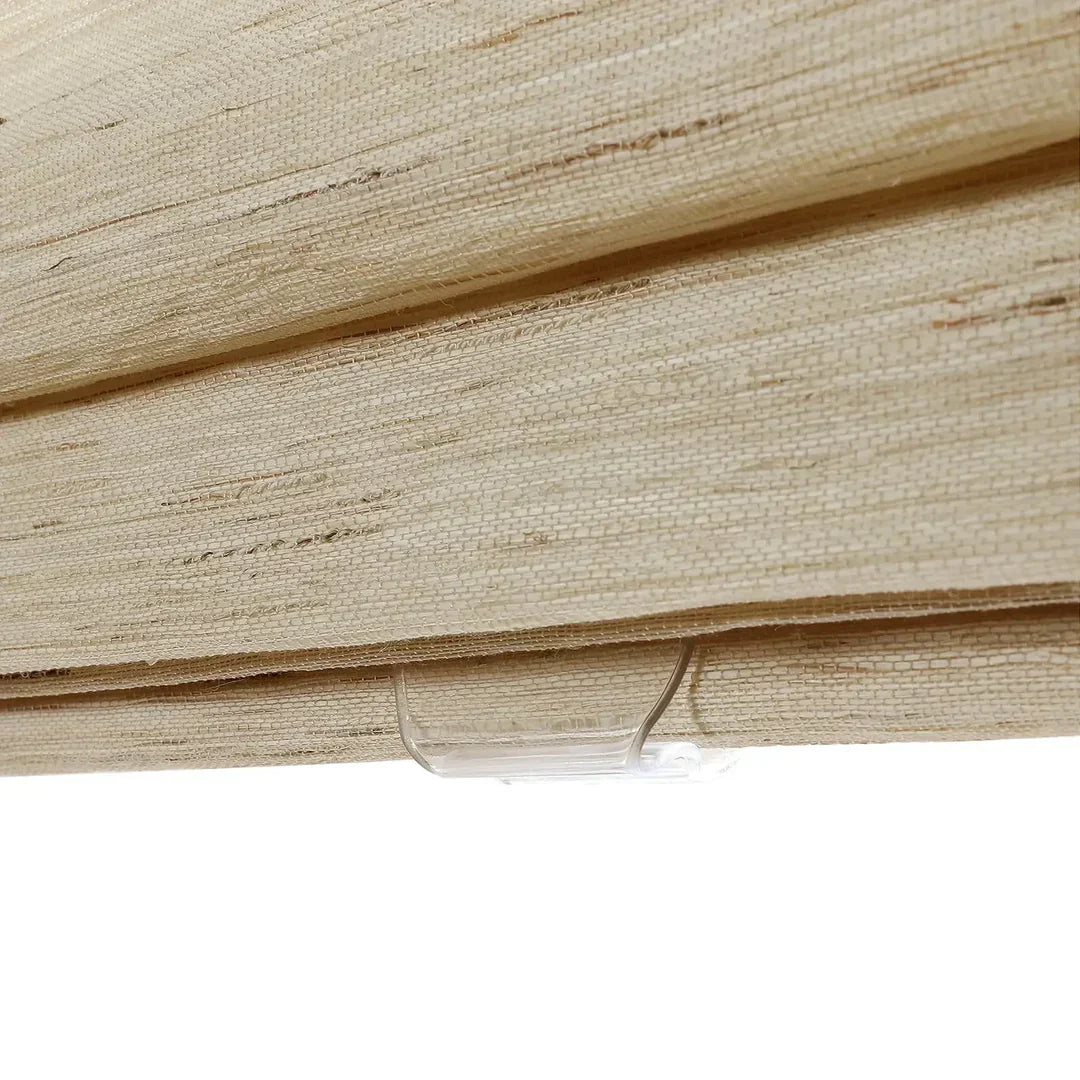 Natural ramie bamboo shades in cashew color, showcasing detailed woven texture.