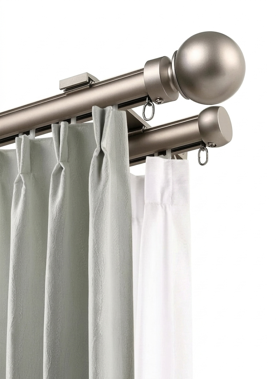 Custom oversized aluminum corner window curtain rod for U and L-shaped windows supporting heavy drapes and smooth gliding