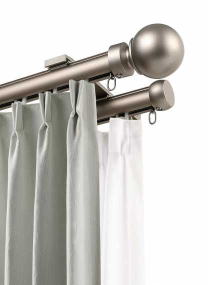 Custom oversized aluminum corner window curtain rod for U and L-shaped windows supporting heavy drapes and smooth gliding