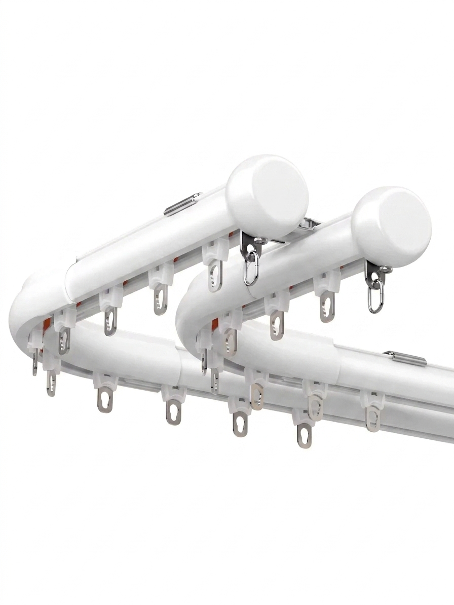 Custom oversized aluminum corner window curtain rod for U and L-shaped windows with heavy-duty support and smooth gliding