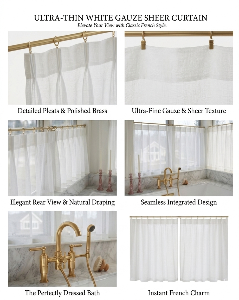 Natural sheer cafe curtains softly filtering sunlight and providing privacy for indoor spaces