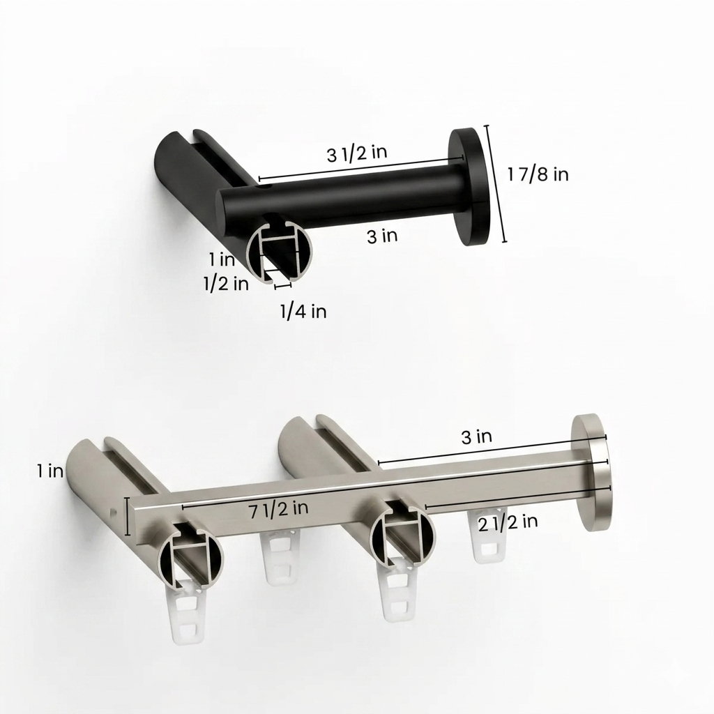 Custom heavy-duty bay window curtain rod with smooth gliding track for pleated and ripple fold curtains