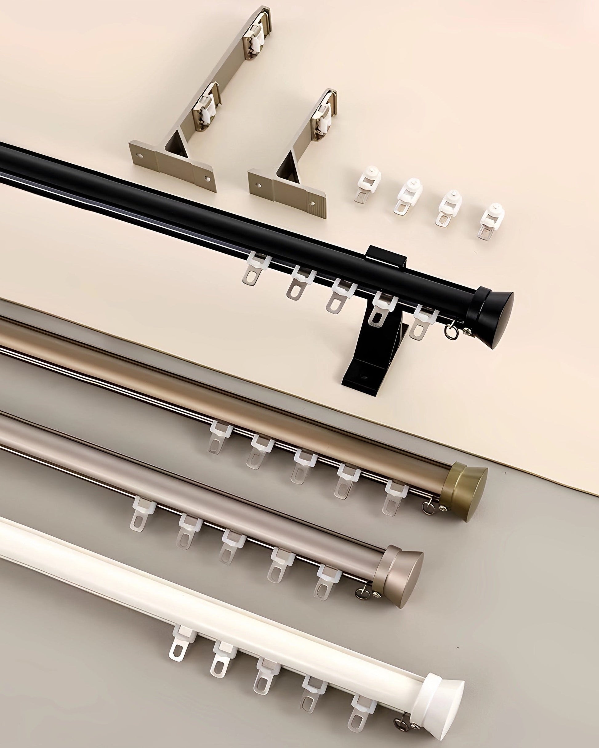 Custom oversized aluminum bay window curtain rod with corner design for L-shaped windows