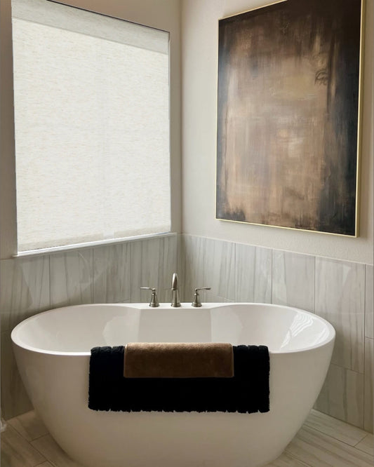 No drill roller blinds with extra-wide, cordless, secure linen fabric panel for large windows