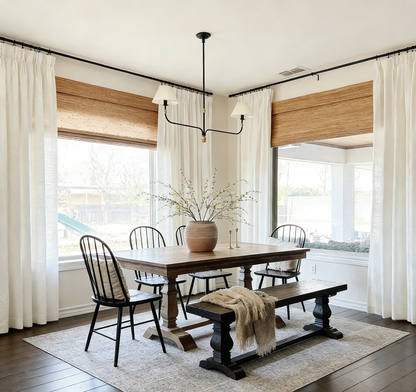 Natural jute blinds in brown beige woven bamboo Roman shades for light filtering windows