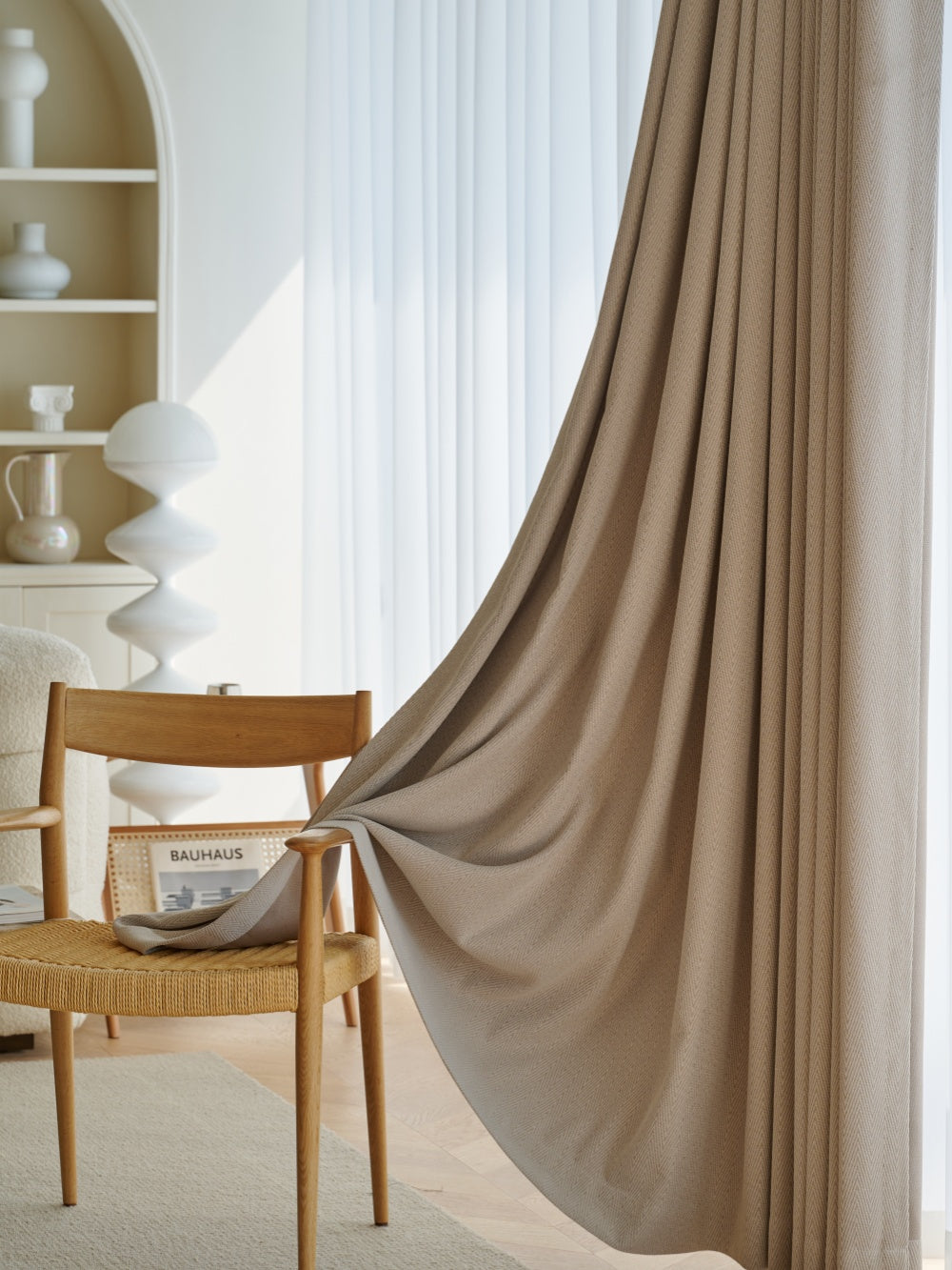 EaseEase Herringbone Pattern Chenille Curtain Pleated for Windows, 9 colors