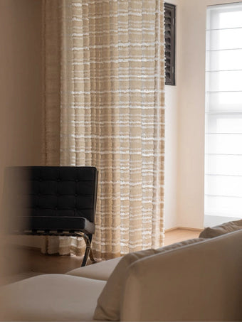 Horizontal striped curtains with fringe texture