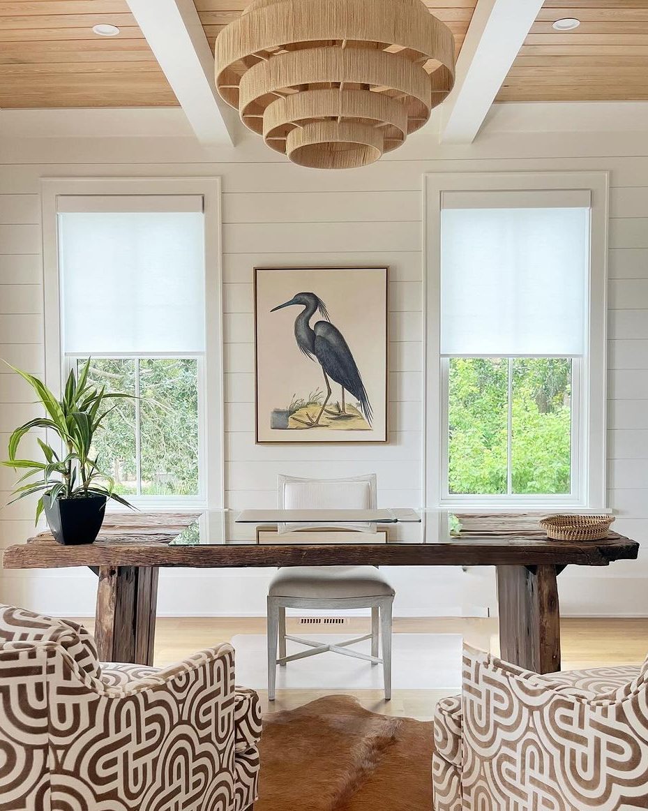 Solar shades in a bright room, offering UV protection and glare reduction.