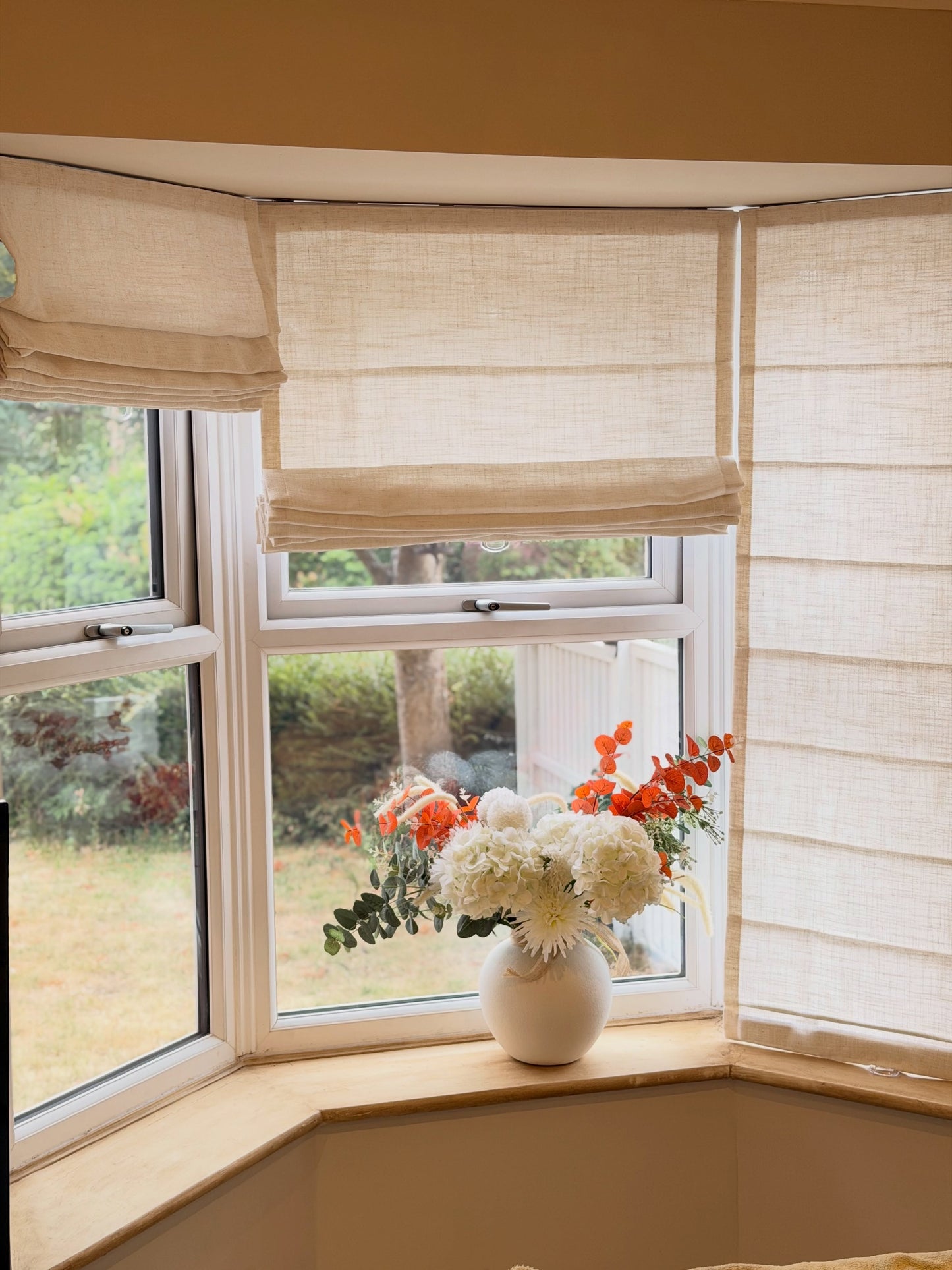 Cordless Custom Roman Shade in Natural Linen | Light-Filtering & Blackout