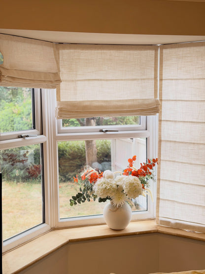 Cordless Custom Roman Shade in Natural Linen | Light-Filtering & Blackout