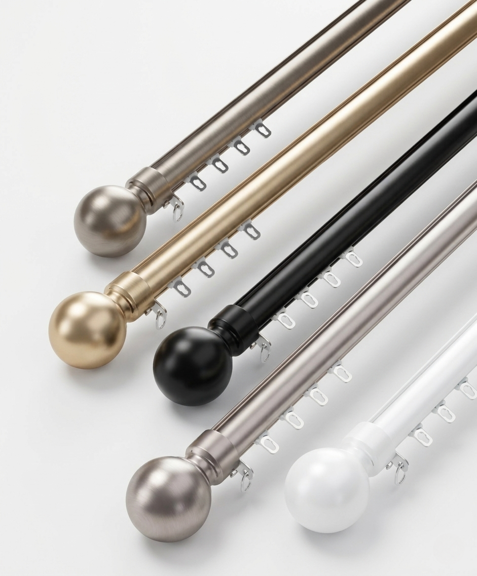 Custom oversized aluminum corner window curtain rod for U and L-shaped windows supporting heavy curtains with smooth glide