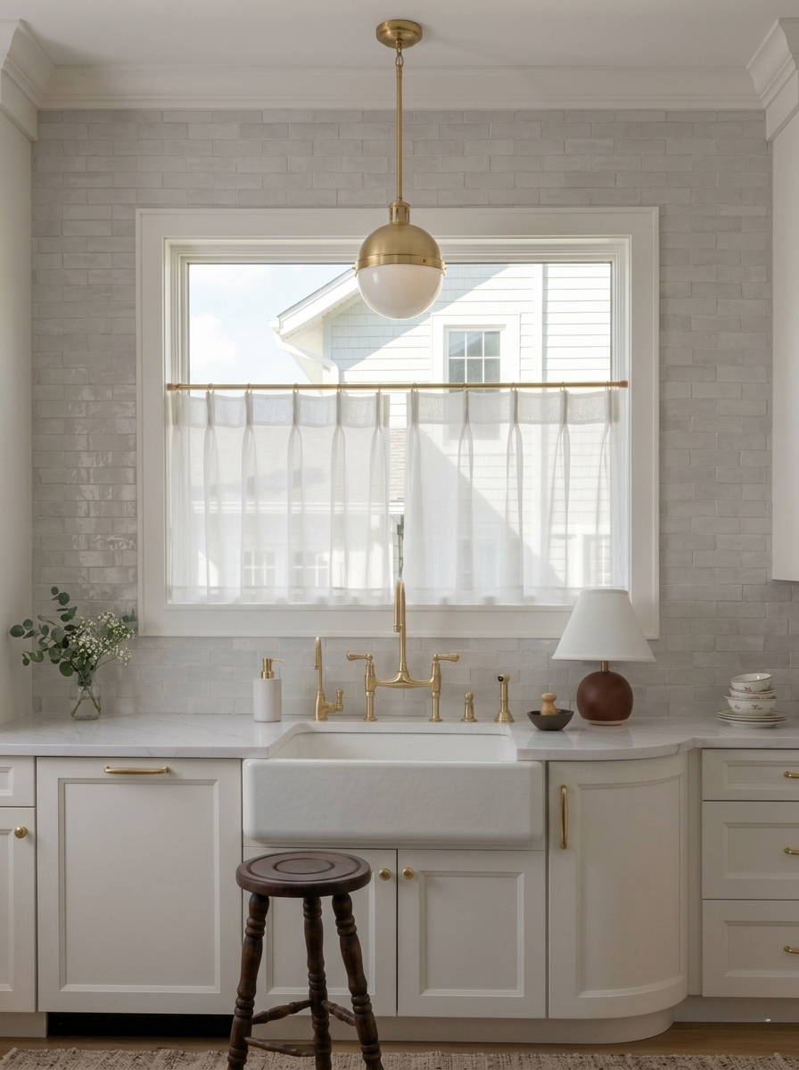 Natural sheer cafe curtains for outdoor views and indoor privacy in kitchens and living spaces