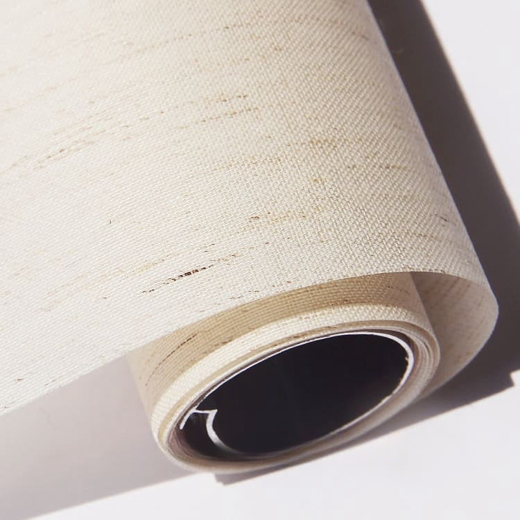 Close-up of EaseEase luxurious natural woven linen light filtering roller blind in beige color