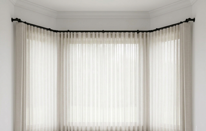 Heavy-duty custom bay window curtain rod with smooth gliding track for pleated and ripple fold curtains