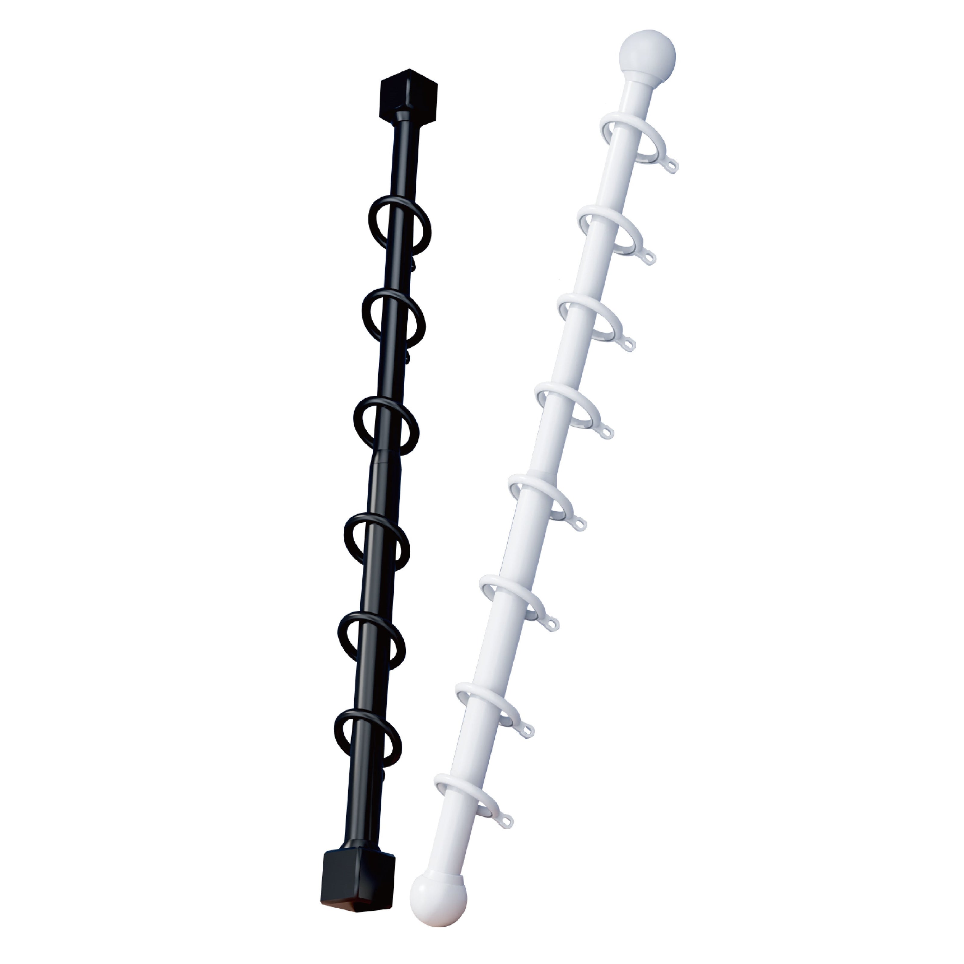 Adjustable curtain rod in black and white for smooth, durable curtain operation.