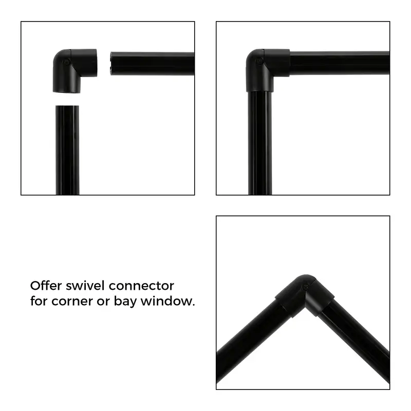 Custom heavy-duty bay window curtain rod with smooth gliding track for pleated and ripple fold curtains