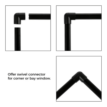 Custom heavy-duty bay window curtain rod with smooth gliding track for pleated and ripple fold curtains