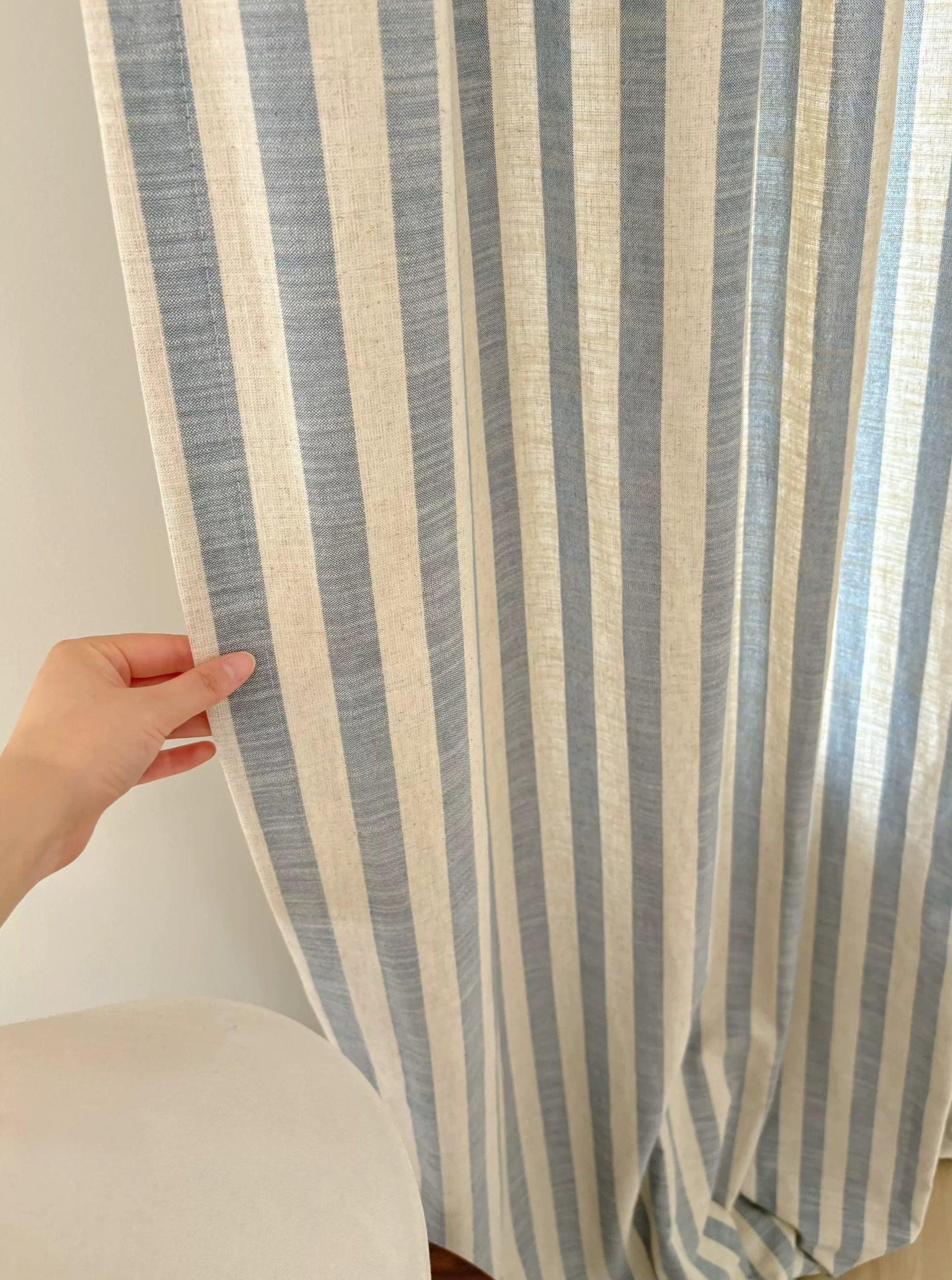 Custom butter yellow striped linen playroom curtains for kids room with light filtering and blackout options