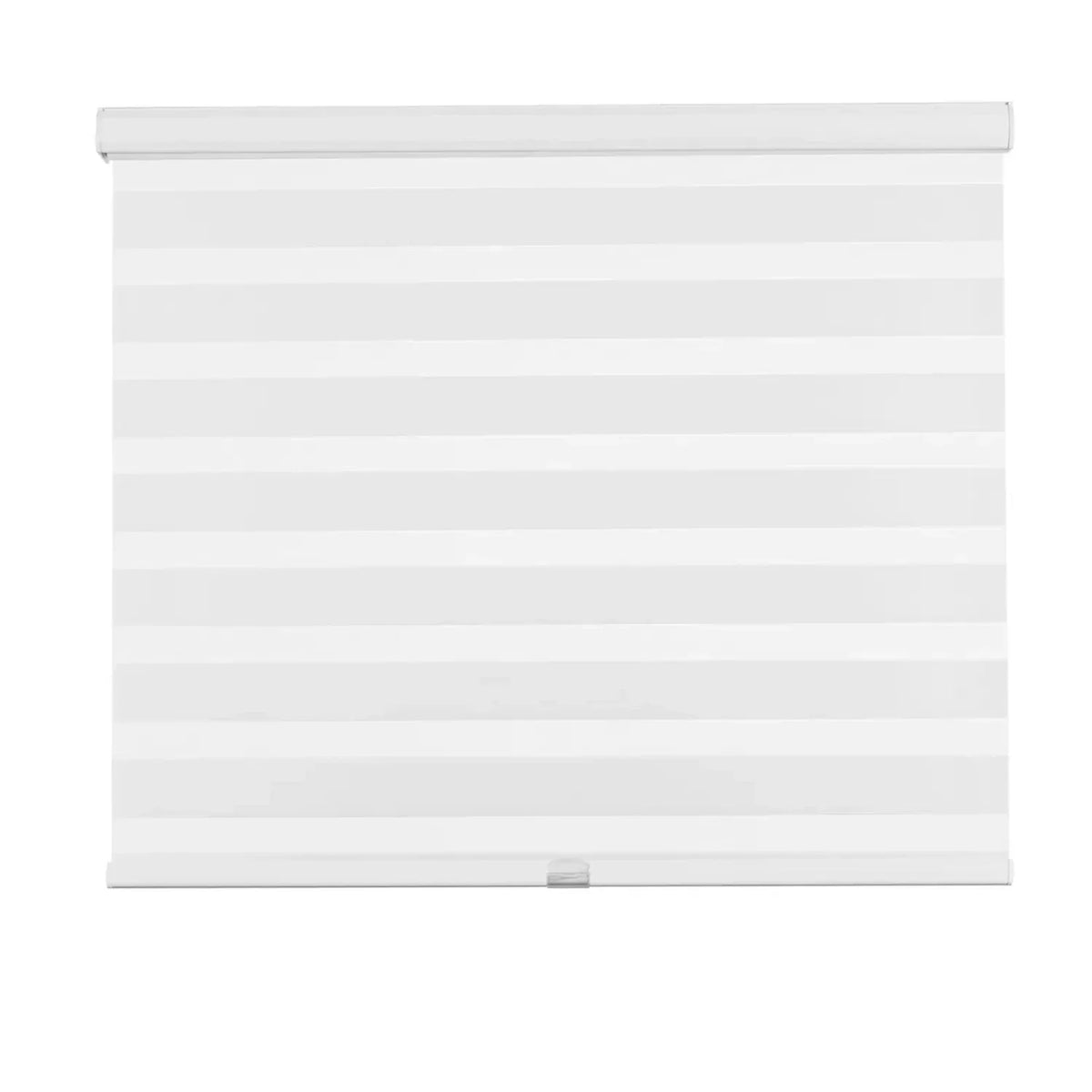 Cordless zebra blinds with dual-layer fabric for light control and privacy in large living room windows