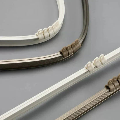 Flexible ultra-thin aluminum curtain rail for bay window bends to any angle for perfect fit
