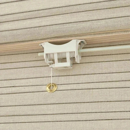 Natural custom bamboo shades with black stripes made from eco-friendly linen and bamboo