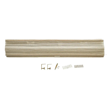 Custom bamboo shades with black stripes made from natural linen and bamboo, showcasing handwoven, eco-friendly, breathable window blinds.