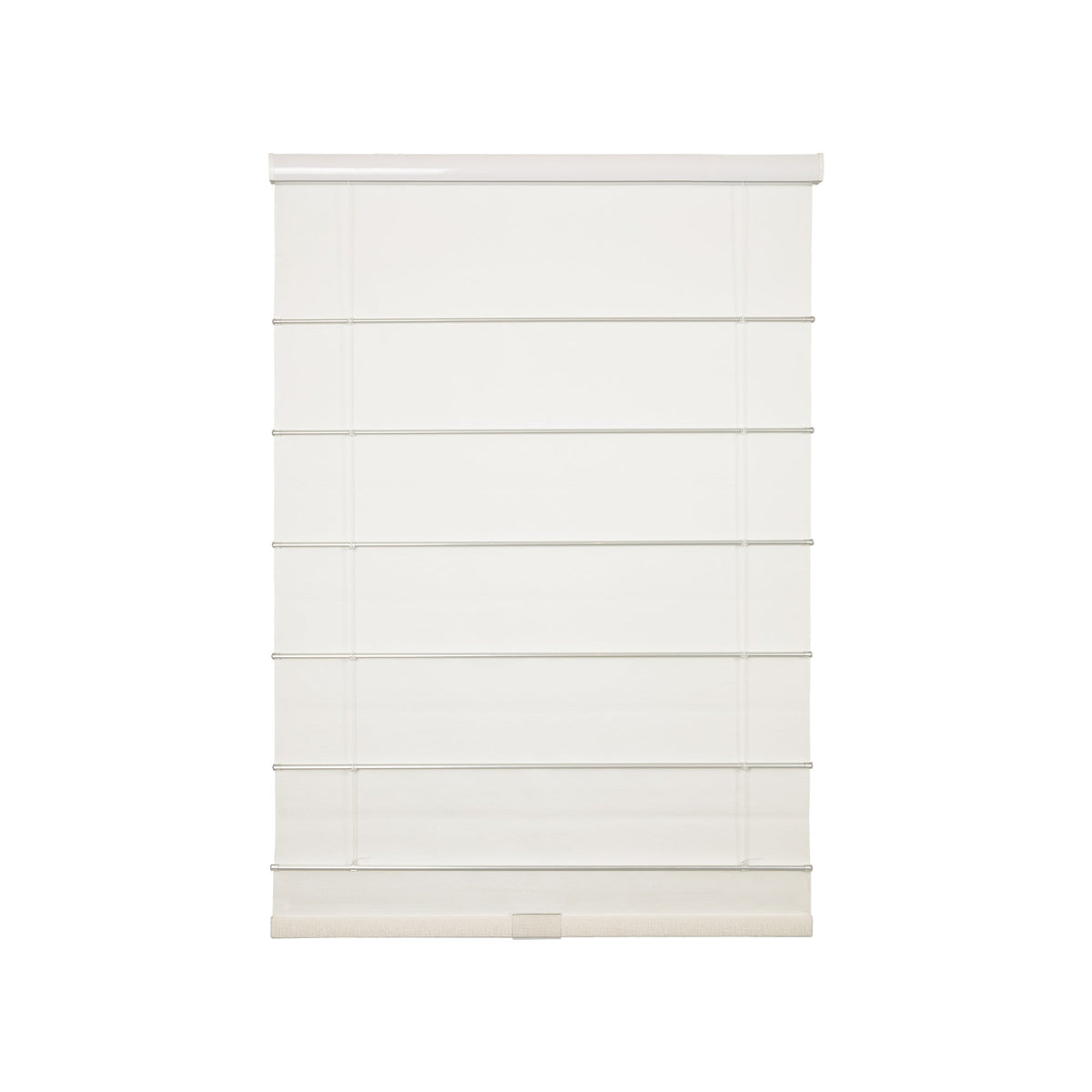 Custom cordless roman shade in natural linen for light-filtering and blackout window treatment
