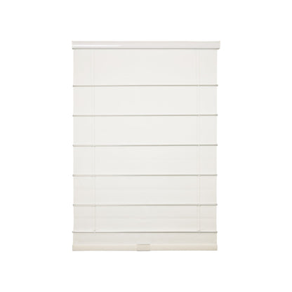 Custom cordless roman shade in natural linen for light-filtering and blackout window treatment