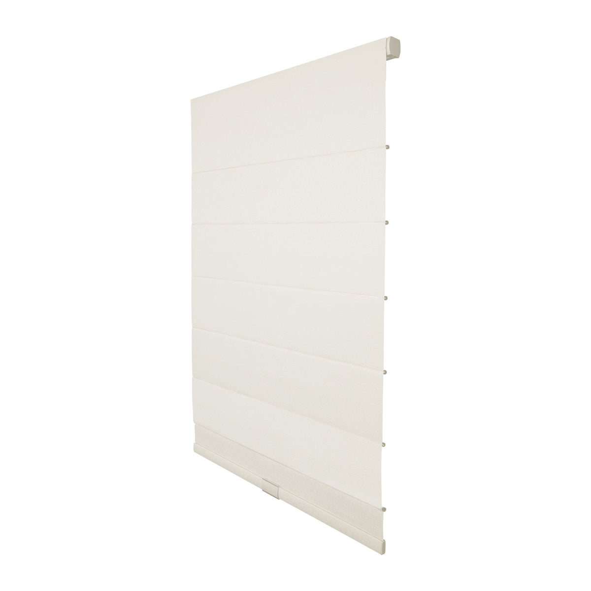 Custom cordless roman shade in natural linen fabric for light-filtering and blackout windows