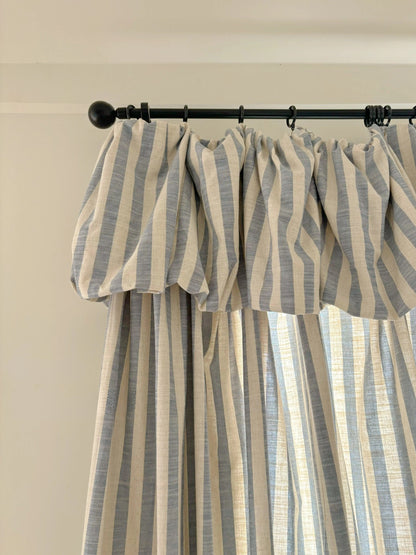 Custom butter yellow striped linen playroom curtains for kids room with light filtering and blackout options