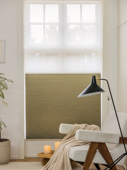 Cordless day and night blinds with double-cell honeycomb shades for bedroom privacy and insulation
