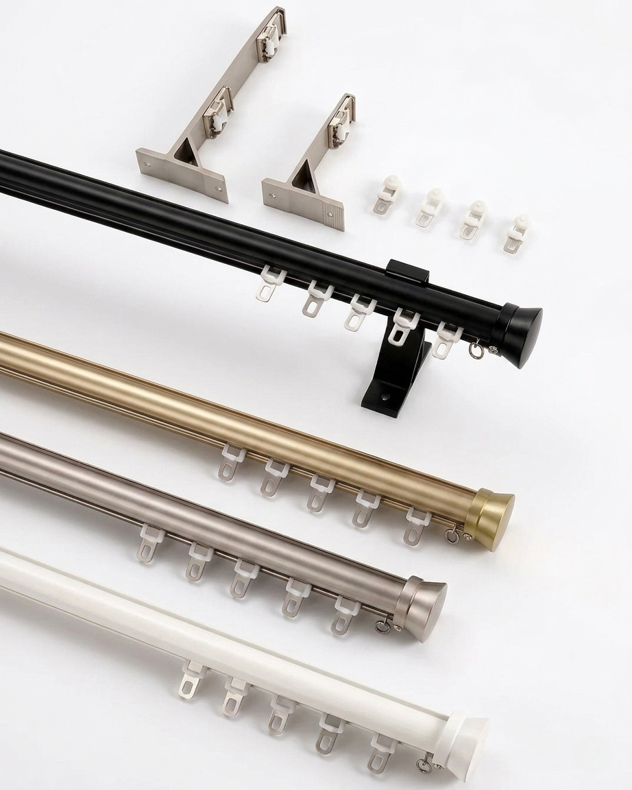 Custom oversized aluminum corner window curtain rod for U and L-shaped windows with heavy-duty support and smooth gliding