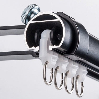 Extra-long curtain rod for large windows with custom aluminum sliding design and heavy-duty support