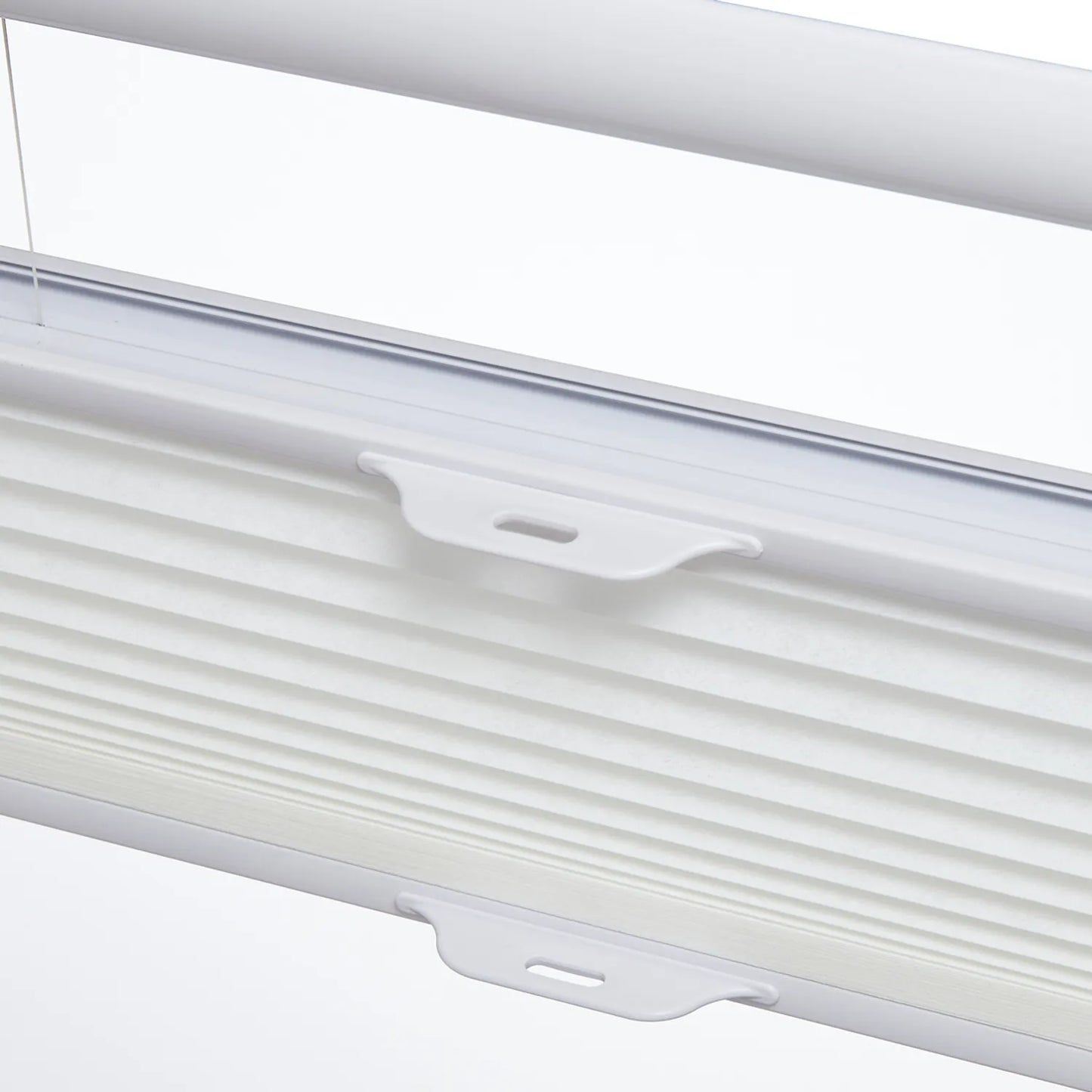 Close-up of EaseEase Custom Eco-Friendly Top-Down Bottom-Up Honeycomb Shade with adjustable handling tabs in white