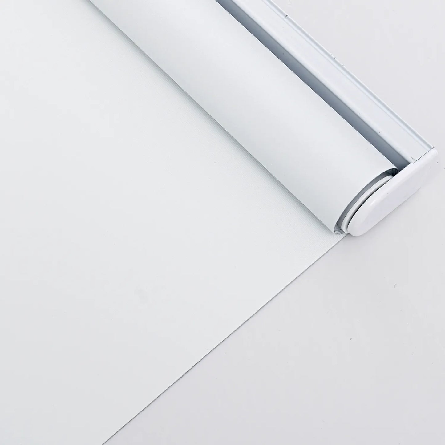 Close-up of partially unrolled EaseEase UV Blocker Roller Blind with sleek metal roller tube, enhancing modern home decor while offering sunlight filtration and UV protection
