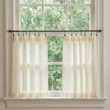 Natural sheer cafe curtains filtering sunlight with privacy, ideal for kitchens and cozy spaces