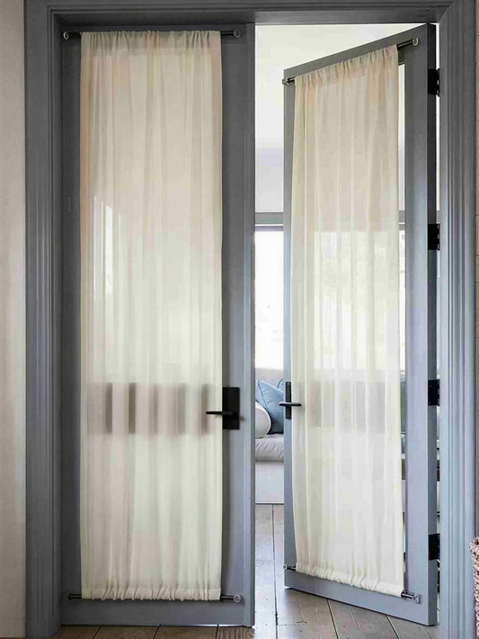 Custom rod pocket French door curtains designed for functional use and aesthetic appeal.