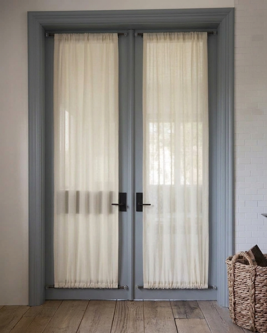 Custom rod pocket French door curtains designed for functionality and style on French doors