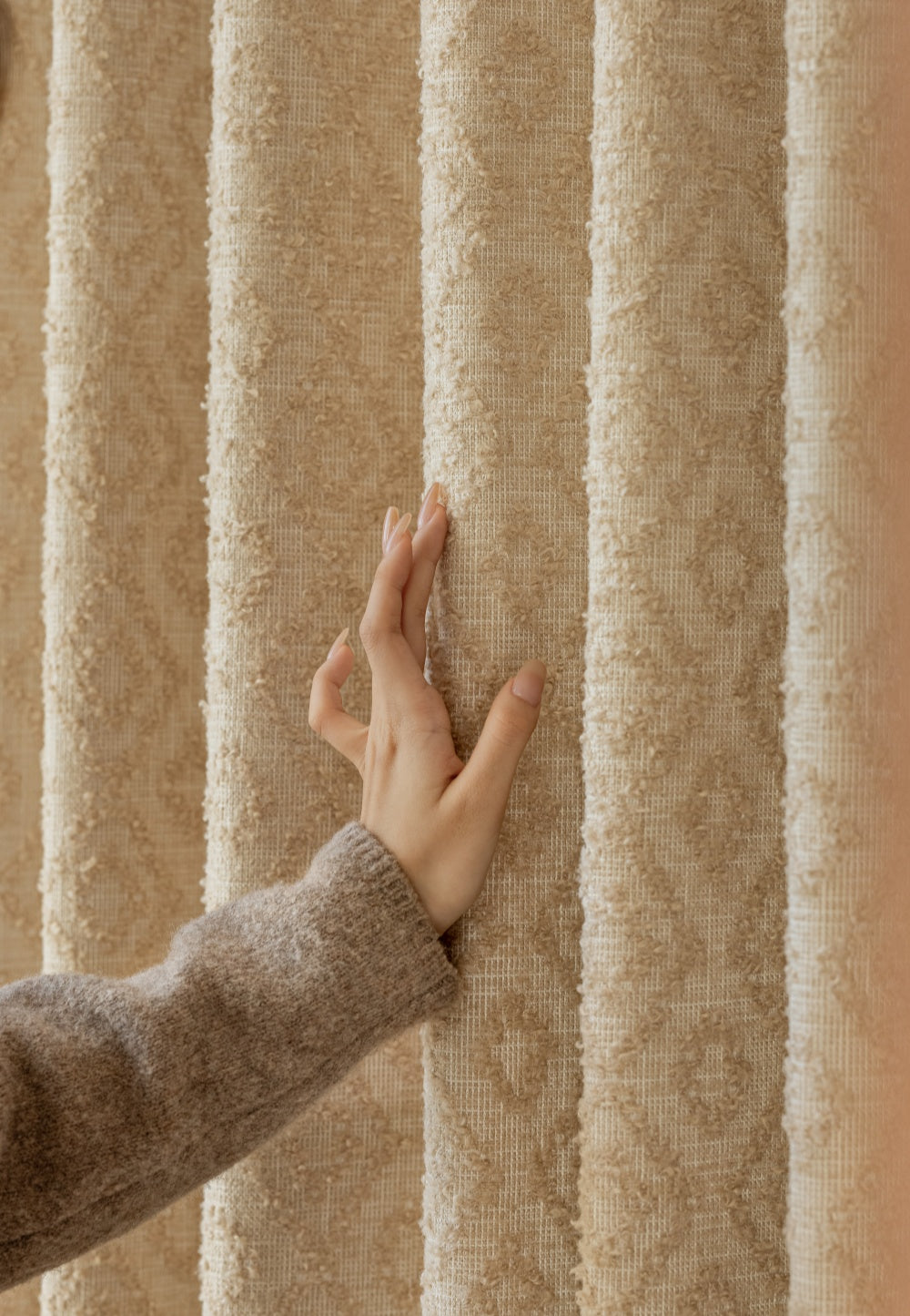 Luxury geometric curtains with layered embroidery and textured fabric by Paul Cézanne, designed for depth and elegance