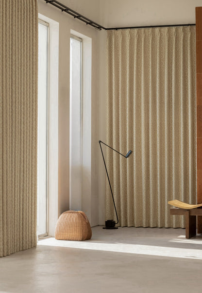Luxury geometric curtains with layered embroidery and textured fabric by Paul Cézanne