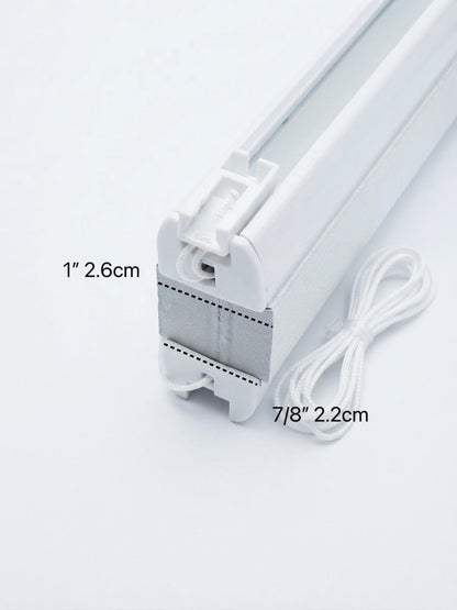 glass door blinds with a white cellular shade rail, gray honeycomb fabric, mounting clips and a coiled pull cord