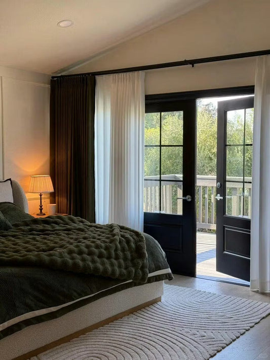 Blackout heavyweight chenille custom curtains with elegant drape for bedroom