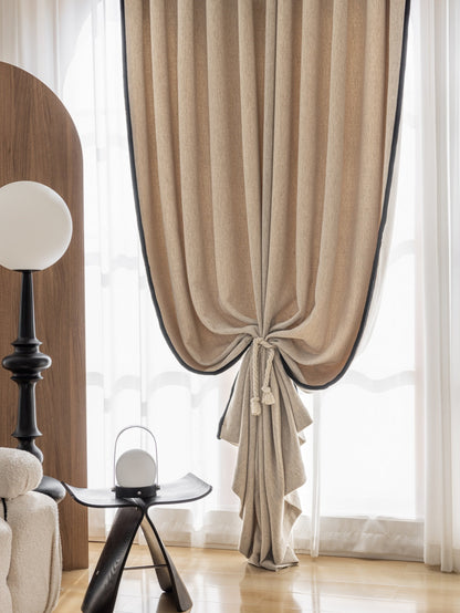 Heavyweight chenille custom blackout curtains with elegant drape in black for bedroom