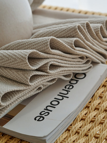 Herringbone pattern blackout curtains for bedroom in cream color with linen-cotton texture blocking light and noise