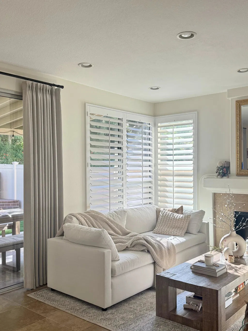 Herringbone blackout curtains for bedroom in cream with linen-cotton texture blocking light and noise