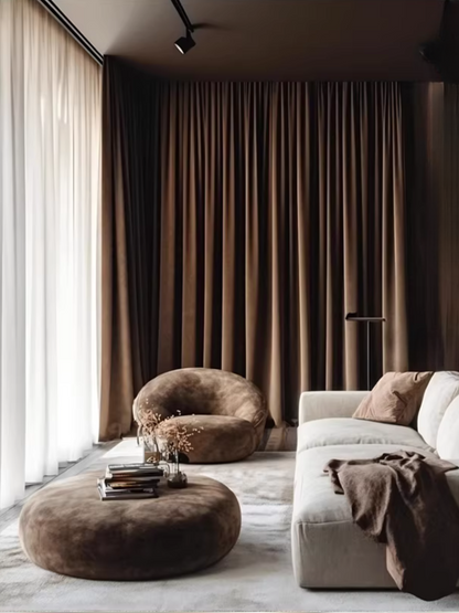 Luxurious high-matte velvet home theater curtains in deep black for superior sound insulation and light absorption