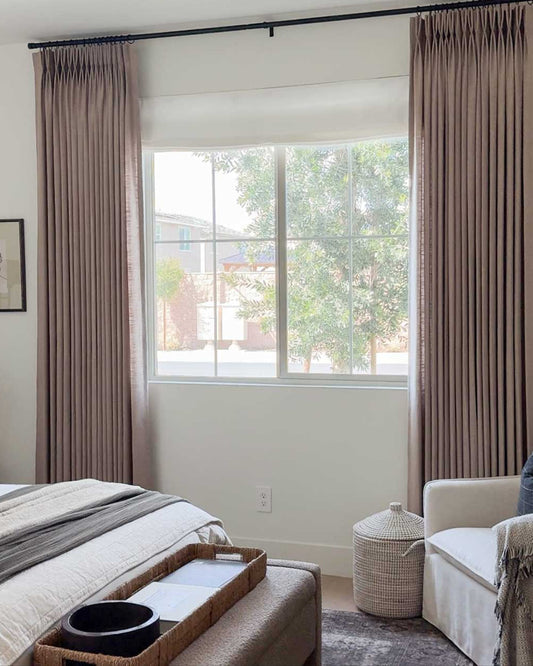 Hunter linen blackout curtains in black with textured fabric and precise stitching, ideal for complete light control in bedrooms and media rooms